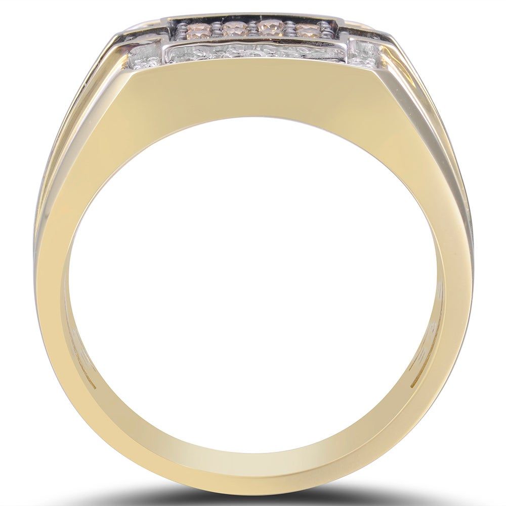 Menâs White & Champagne Diamond Cluster Ring 10K Yellow Gold (1 ct. tw.)