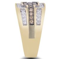 Menâs White & Champagne Diamond Cluster Ring 10K Yellow Gold (1 ct. tw.)