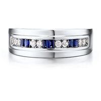 Men's Diamond & Blue Sapphire Ring 10K White Gold