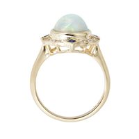Oval Opal Ring with Blue Sapphire & Diamond Halo 10K Yellow Gold (1/5 ct. tw.)