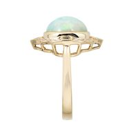 Oval Opal Ring with Blue Sapphire & Diamond Halo 10K Yellow Gold (1/5 ct. tw.)
