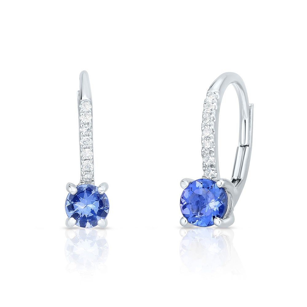 Tanzanite & Diamond Drop Earrings in 14 White Gold