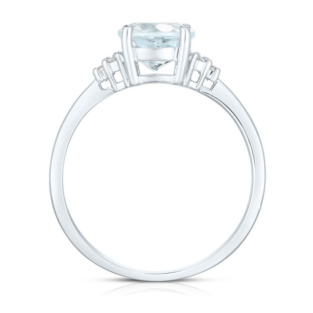 Aquamarine & Diamond Ring 14K White Gold