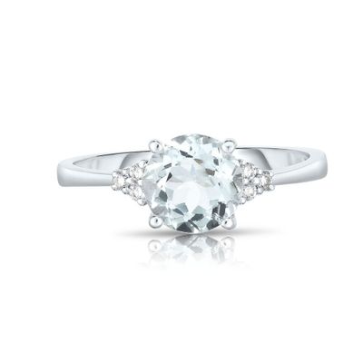 Aquamarine & Diamond Ring 14K White Gold