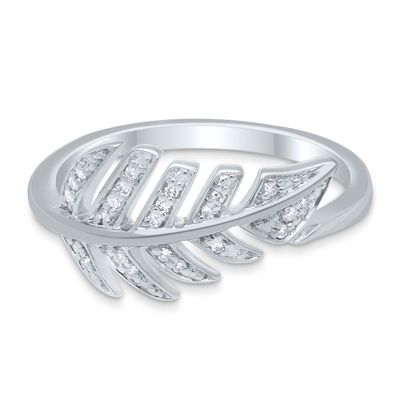 Diamond Feather Ring Sterling Silver