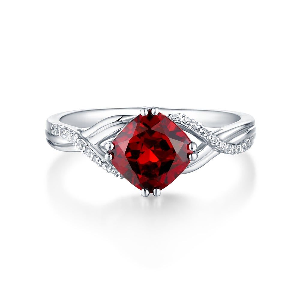 Garnet & Diamond Ring 10K White Gold