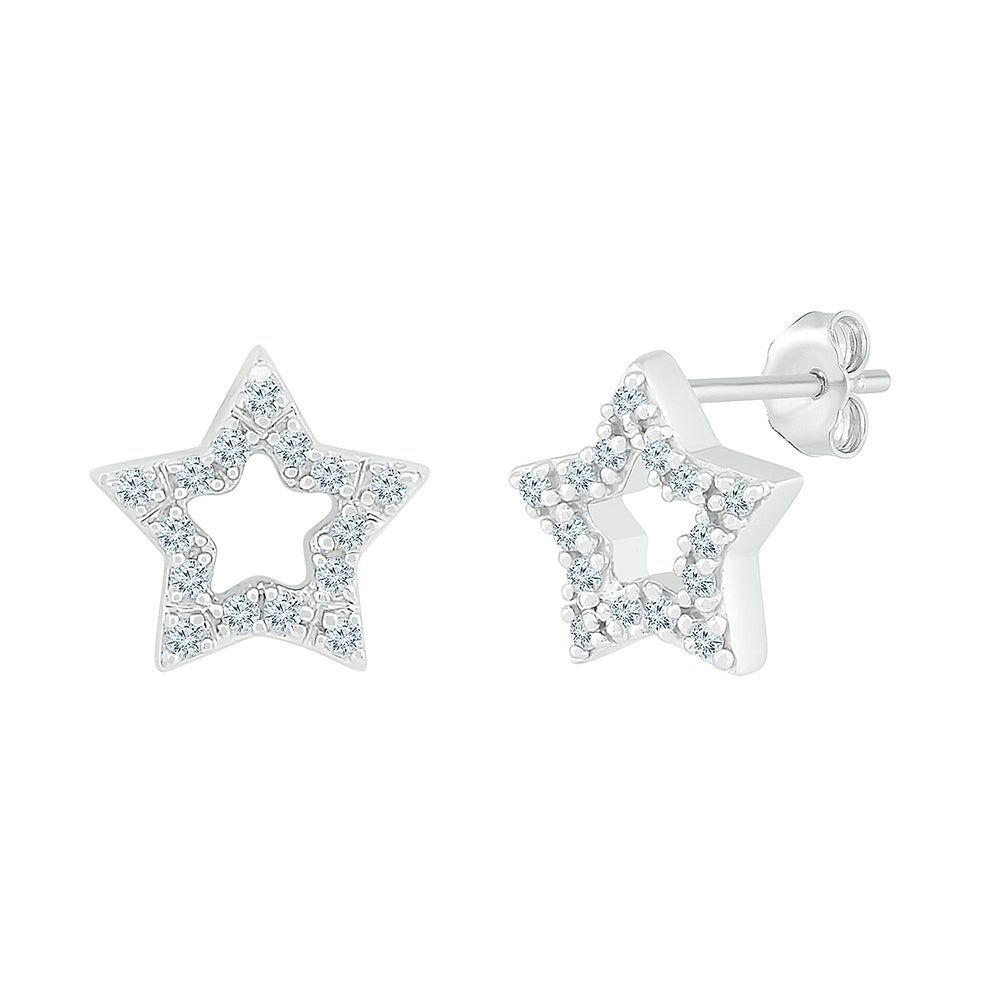 Diamond Open Star Stud Earrings in Sterling Silver (1/7 ct. tw.)