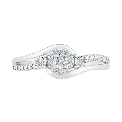 Diamond Halo Promise Ring Sterling Silver