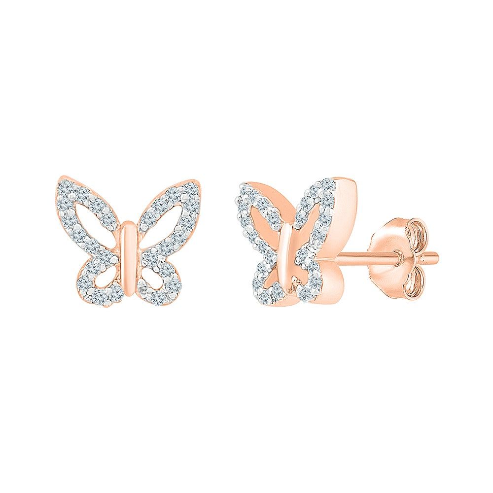 1/7 ct. tw. Diamond Butterfly Stud Earrings in 10K Rose Gold