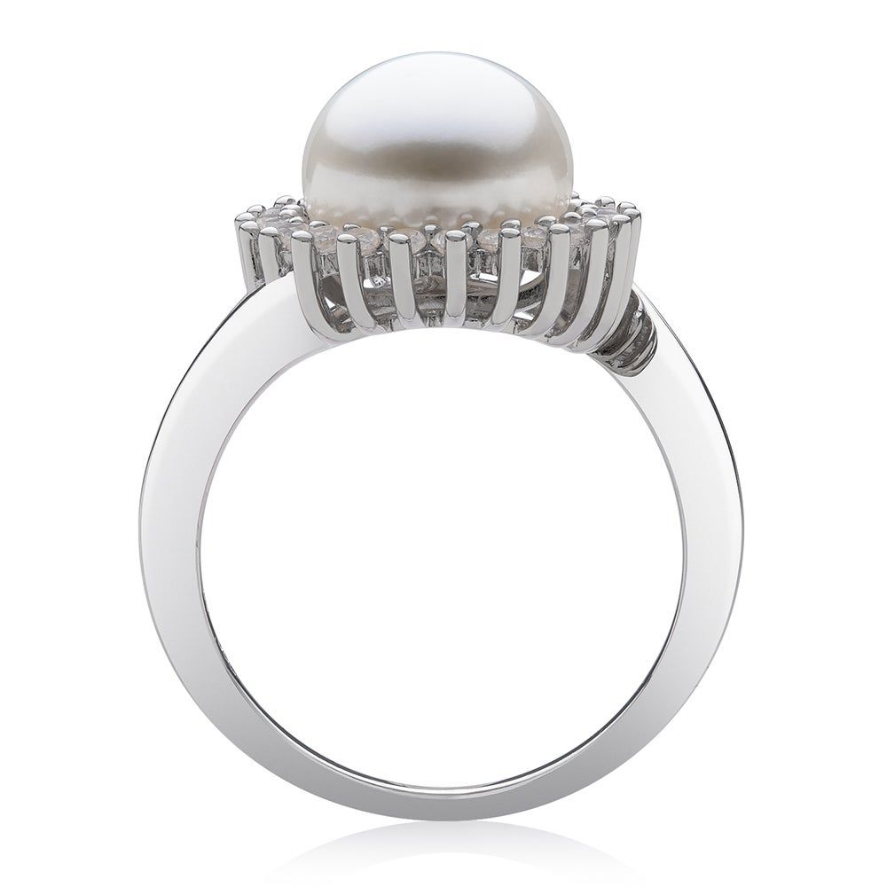 Freshwater Pearl & Lab-Created Sapphire Ring Sterling Silver