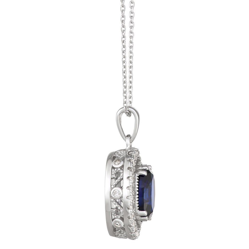 Lab-Created Blue & White Sapphire Pendant in Sterling Silver