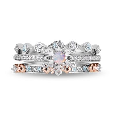 Opal, Diamond & Blue Topaz Elsa Trio Ring Set Sterling Silver 10K Rose Gold