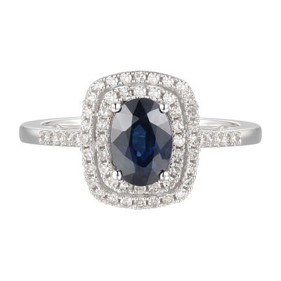 Blue Sapphire & 1/4 ct. tw. Diamond Ring 10K White Gold