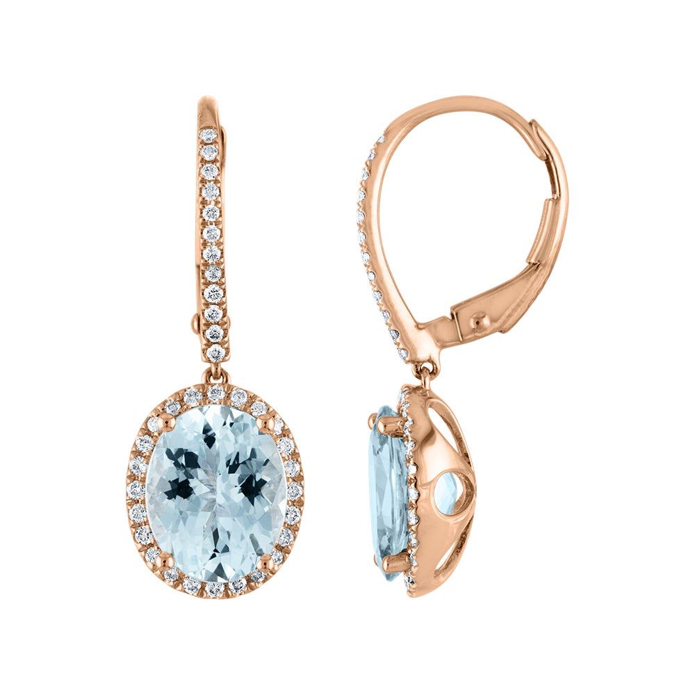 Aquamarine & 1/3 ct. tw. Diamond Drop Earrings in 14K Rose Gold