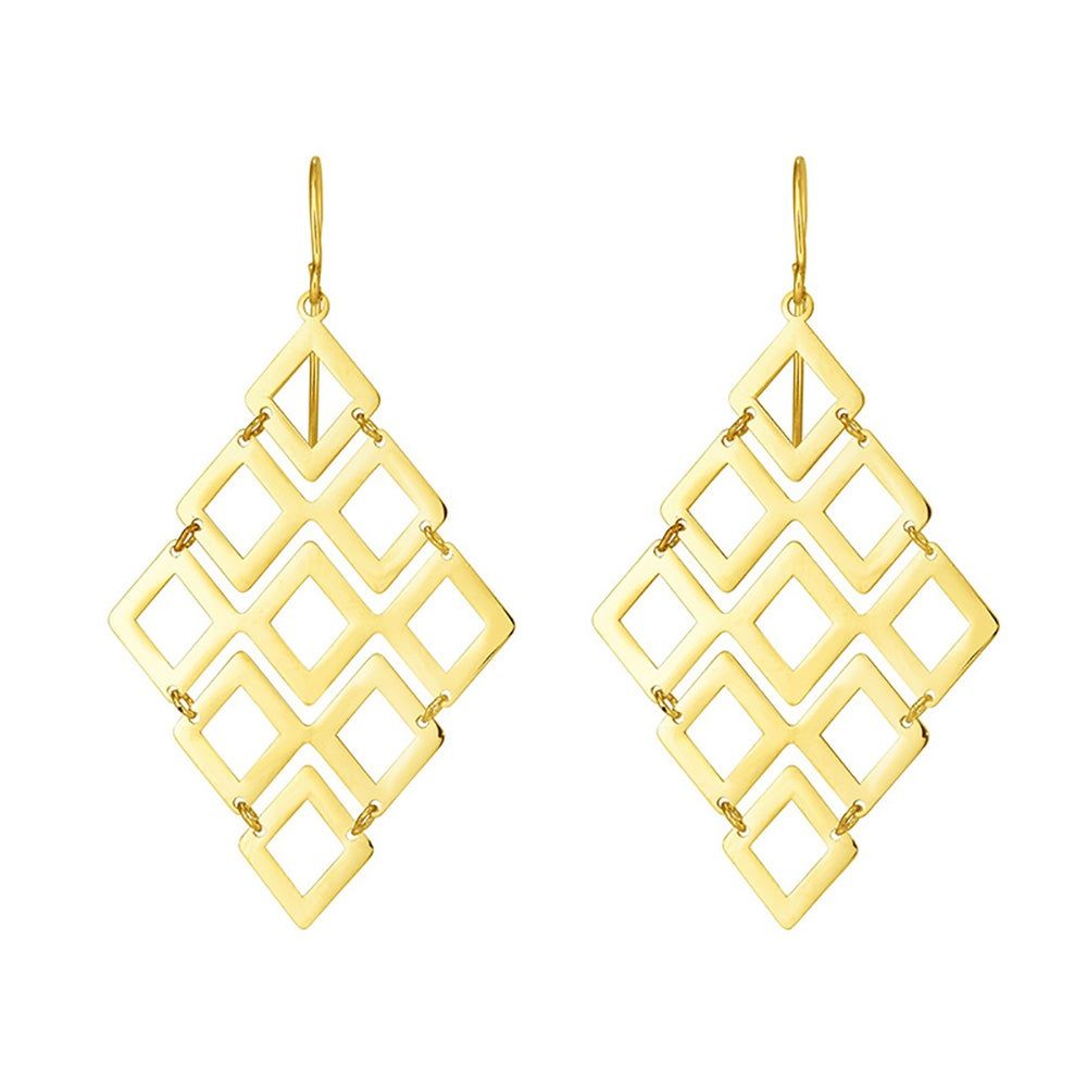 Diamond Shaped Drop Earrings in 14K Yellow Gold