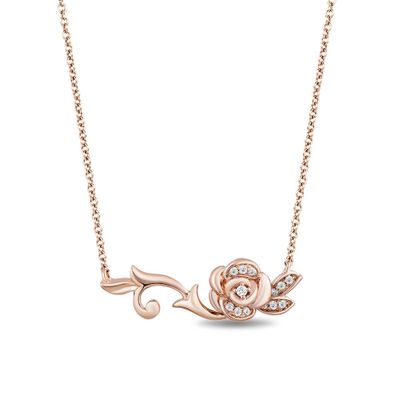 Enchanted Disney 1/10 ct. tw. Diamond Belle Rose Necklace in 10K Rose Gold