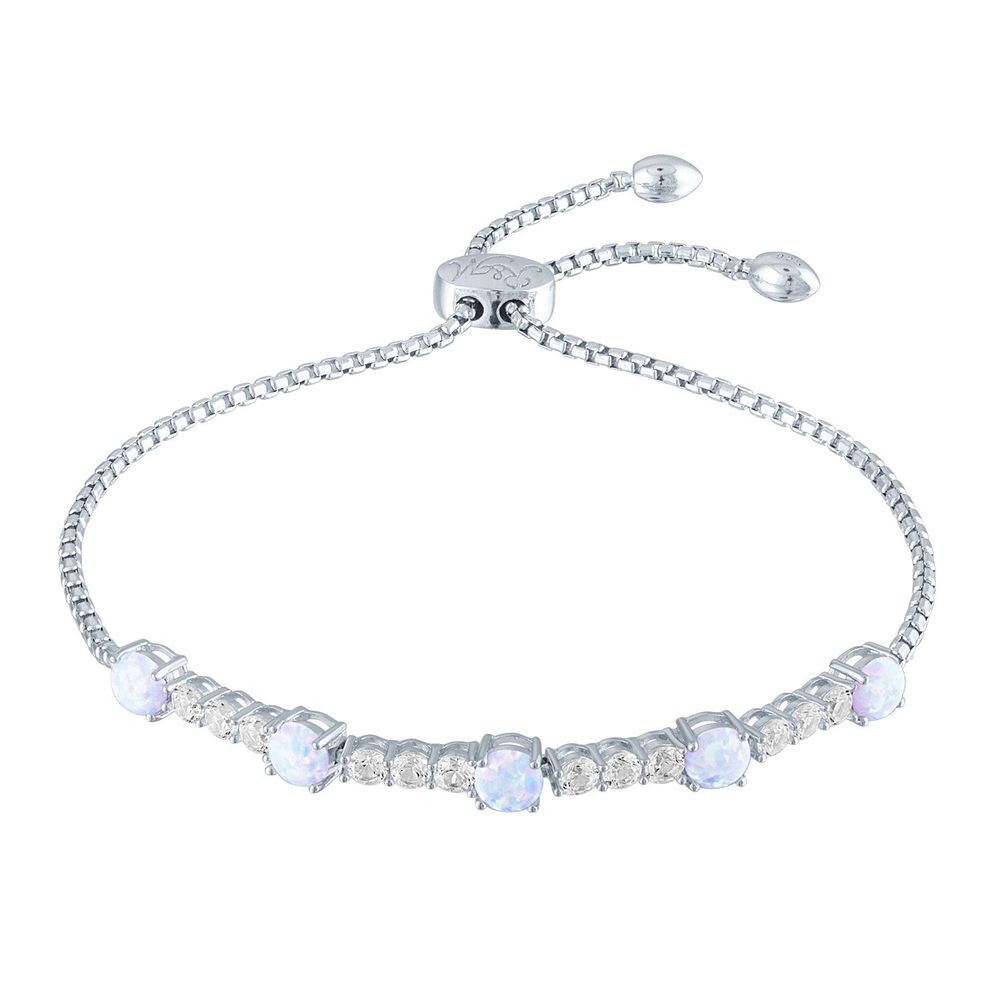 Lab-Created Opal & White Sapphire Bolo Bracelet in Sterling Silver
