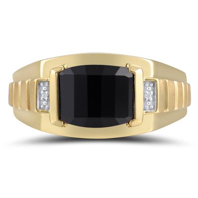 Men's Black Onyx & Diamond Ring 10K Yellow Gold