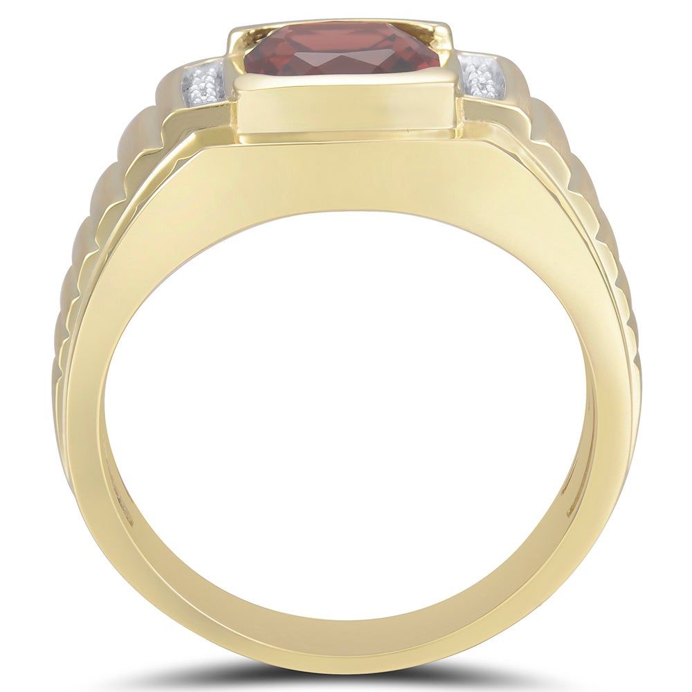 Men's Garnet & Diamond Accent Ring 10K Yellow Gold