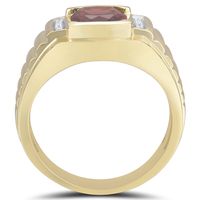 Men's Garnet & Diamond Accent Ring 10K Yellow Gold