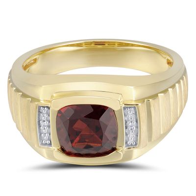 Men's Garnet & Diamond Accent Ring 10K Yellow Gold