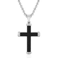 Men's 5/8 ct. tw. Black & White Diamond Cross Necklace in Stainless Steel