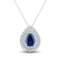 Lab-Created Blue & White Sapphire Pendant in 10K White Gold