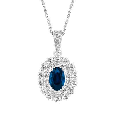 Blue Sapphire & 1/3 ct. tw. Diamond Pendant in 10K White Gold