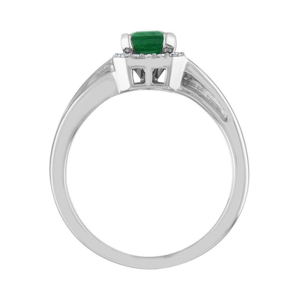 Emerald & 1/10 ct. tw. Diamond Ring 14K White Gold