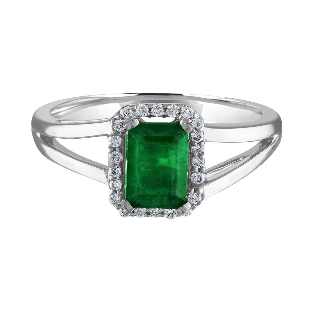 Emerald & 1/10 ct. tw. Diamond Ring 14K White Gold