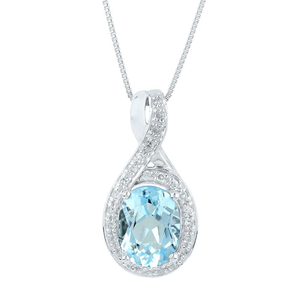 Aquamarine & 1/10 ct. tw. Diamond Pendant in 14K White Gold