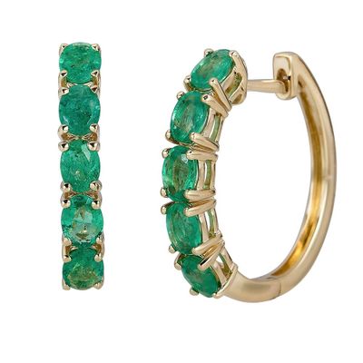 Emerald Hoop Earrings in 10K Yellow Gold