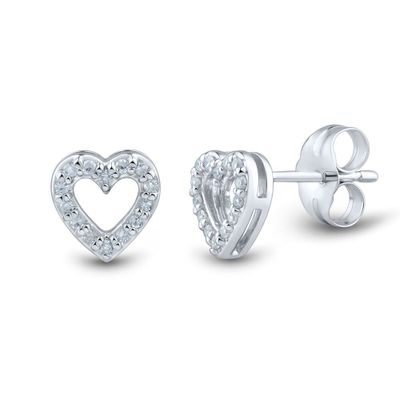 1/10 ct. tw. Diamond Heart Stud Earrings in 10K White Gold