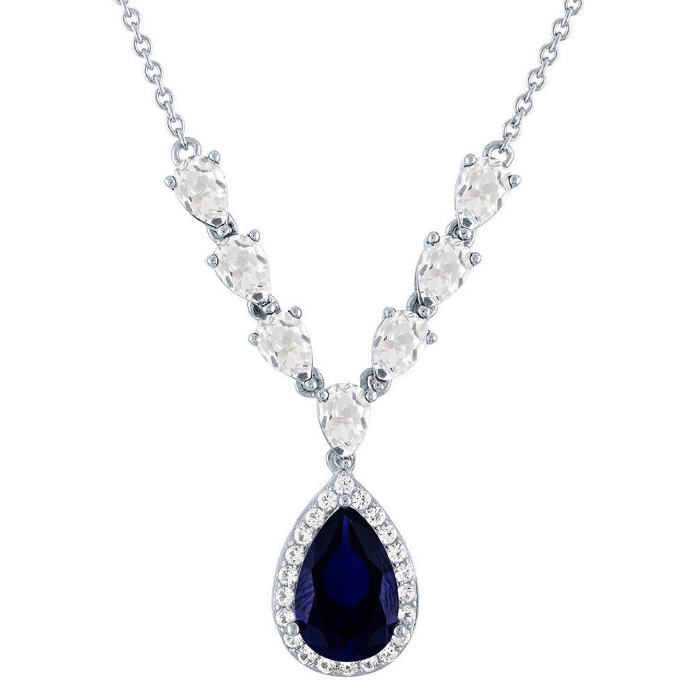 Lab-Created Blue & White Sapphire Necklace in Sterling Silver