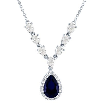 Lab-Created Blue & White Sapphire Necklace in Sterling Silver