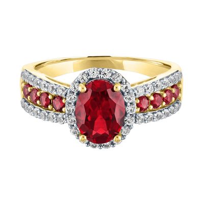 Lab-Created Ruby & White Sapphire Ring 10K Yellow Gold