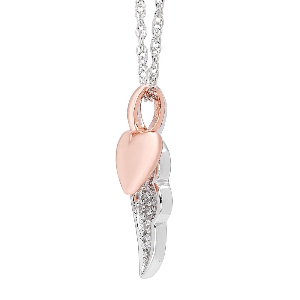 1/10 ct. tw. Diamond Angel Wing & Heart Pendant in Sterling Silver & Rose Gold