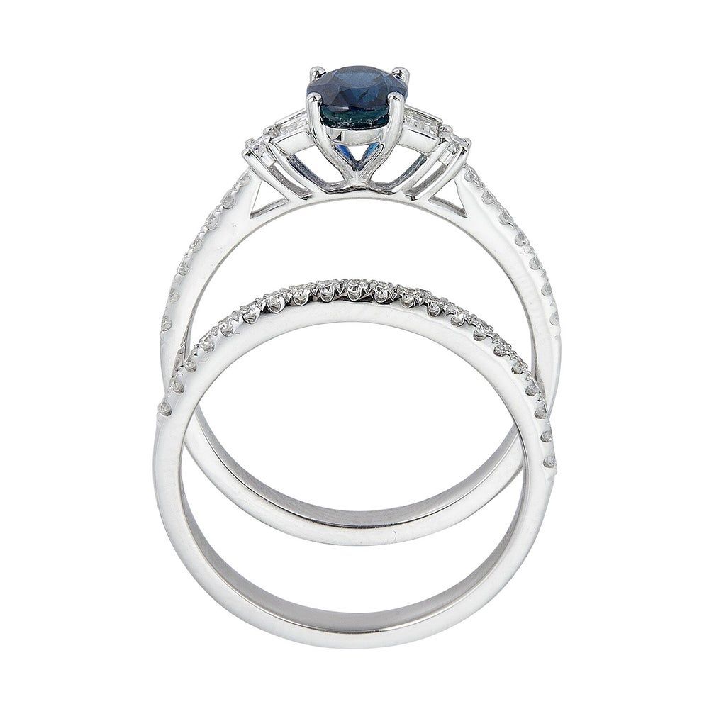 Blue Sapphire & 3/8 ct. tw. Diamond Ring Set 14K White Gold