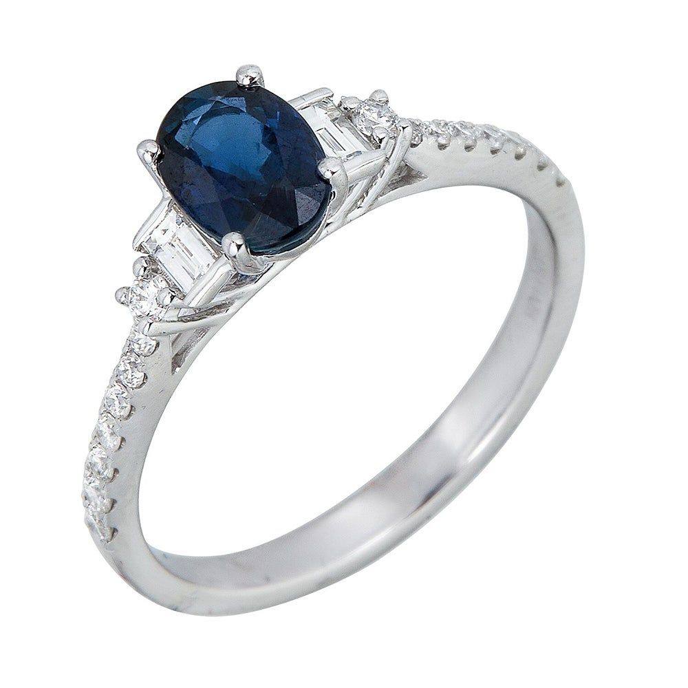 Blue Sapphire & 3/8 ct. tw. Diamond Ring Set 14K White Gold