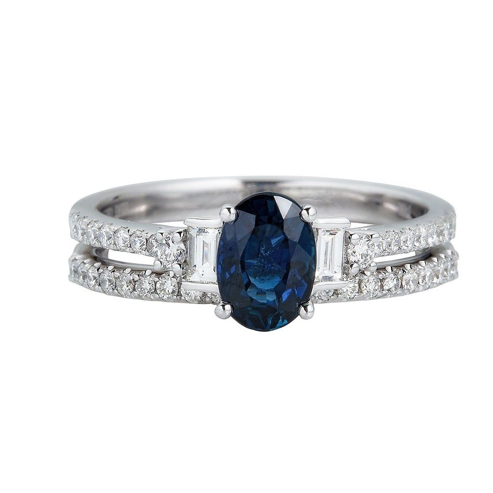 Blue Sapphire & 3/8 ct. tw. Diamond Ring Set 14K White Gold