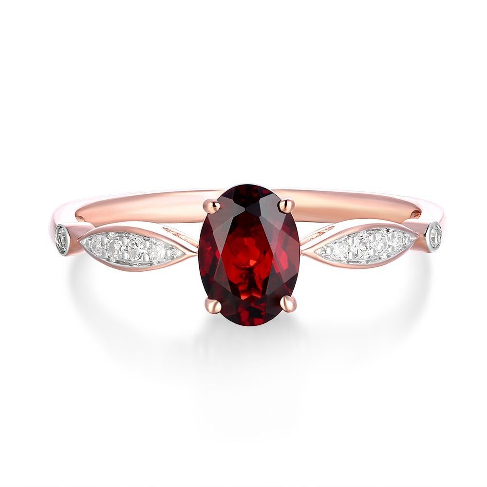 Garnet & Diamond Ring 10K Rose Gold