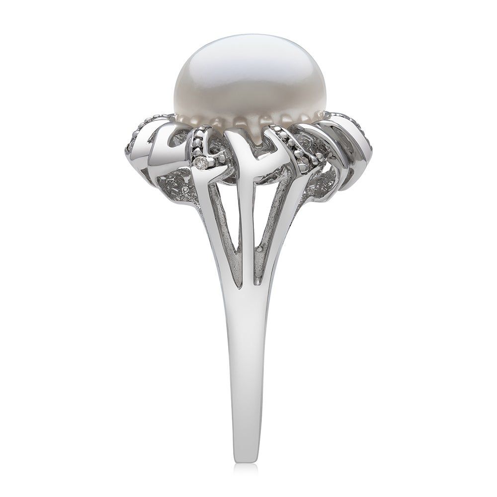 Freshwater Pearl & Diamond Ring Sterling Silver