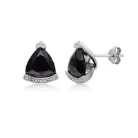 Black Onyx & Diamond Earrings in Sterling Silver