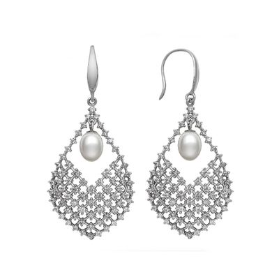 Freshwater Pearl & Lab-Created White Sapphire Earrings in Sterling Silver