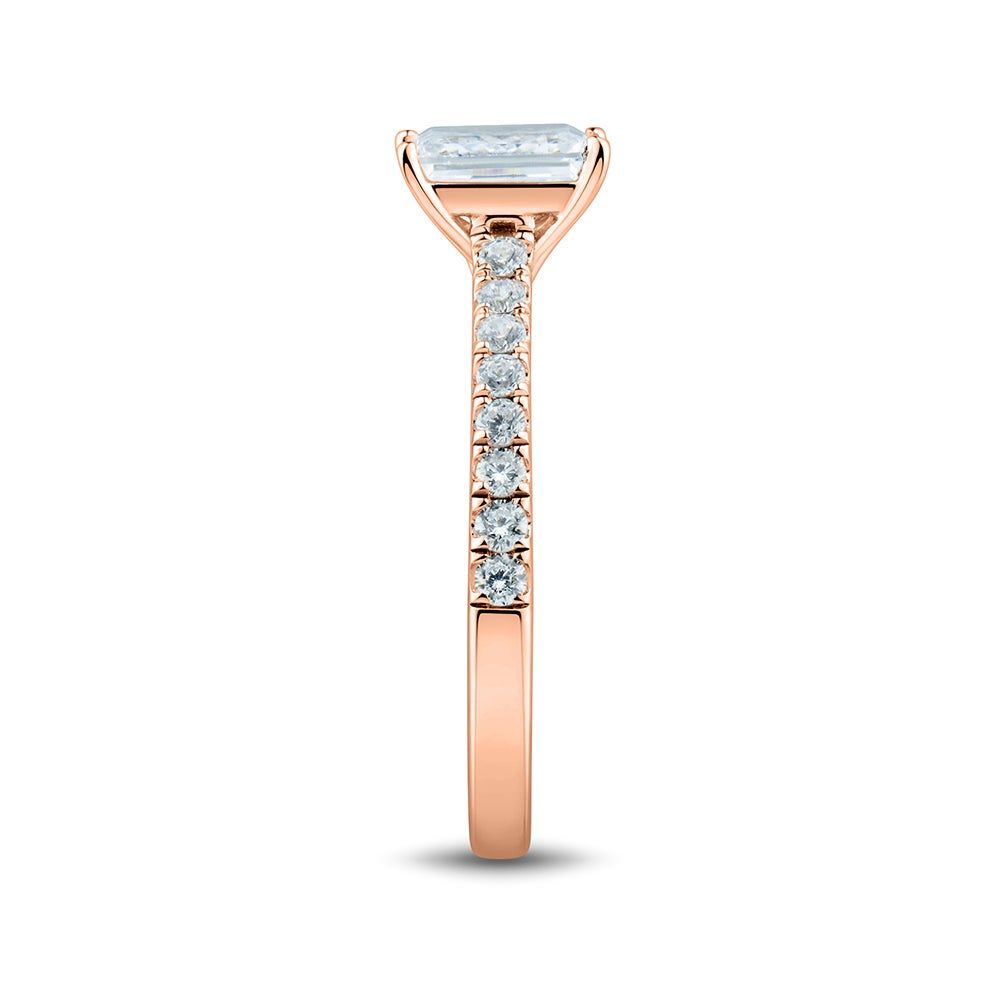 lab grown diamond emerald-cut engagement ring with pave setting 14k rose gold (1 1/3 ct. tw.)