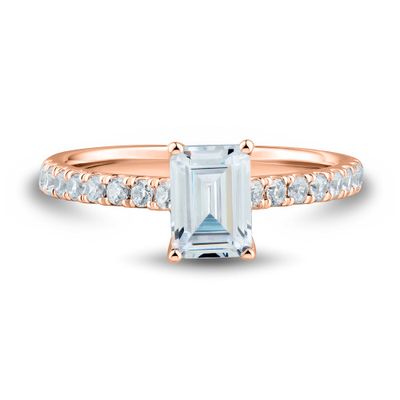 lab grown diamond emerald-cut engagement ring with pave setting 14k rose gold (1 1/3 ct. tw.)