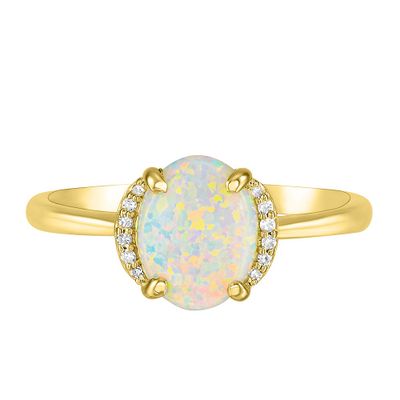 Opal & Diamond Ring 10K Yellow Gold