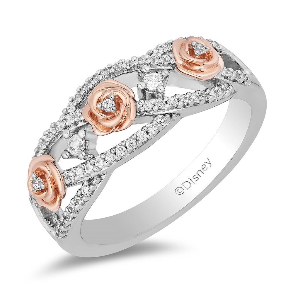 Belle Diamond Ring with Rose Details Sterling Silver & 10K Gold (1/4 ct. tw.)