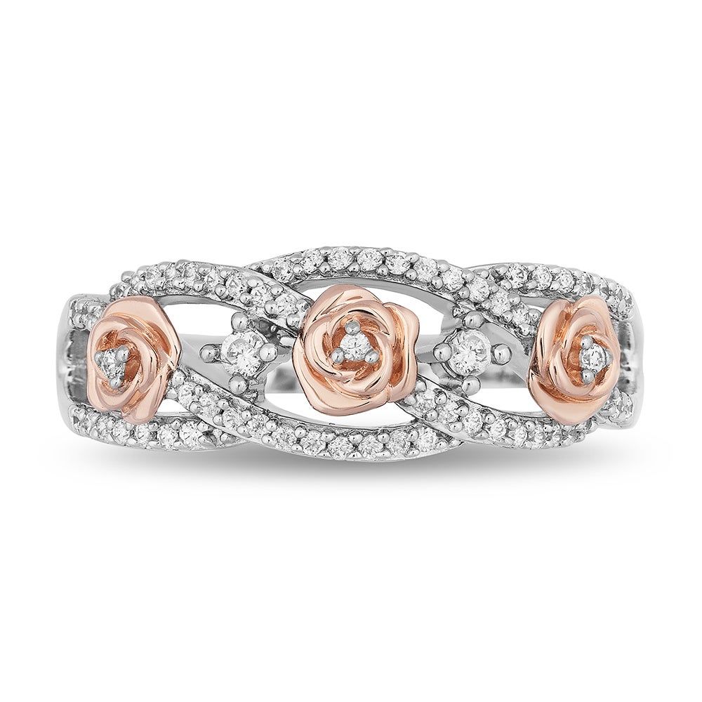 Belle Diamond Ring with Rose Details Sterling Silver & 10K Gold (1/4 ct. tw.)