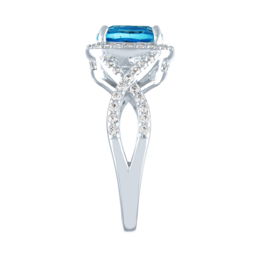 Blue Topaz & Lab-Created White Sapphire Ring in Sterling Silver